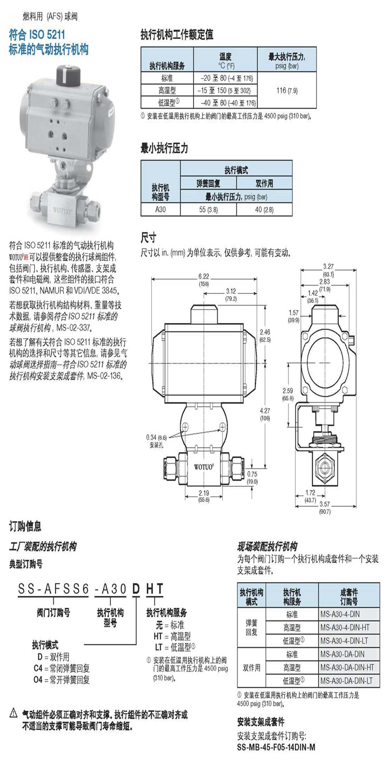 气动卡套式球阀，常闭式卡套式球阀，单作用卡套式球阀